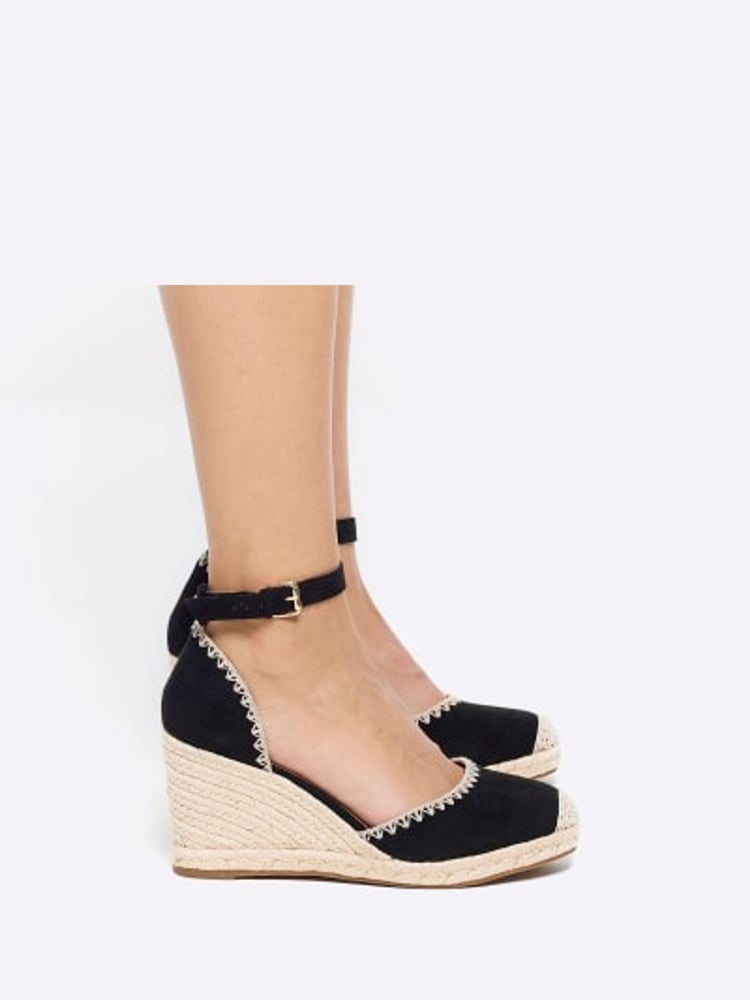 River Island Black Leopard Espadrille Wedge Sandals - Image 1 of 5
