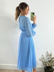 Style Cheat Blue Dannica Pleated Balloon Sleeve Maxi Dress - Image 2 of 4
