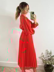 Style Cheat Red Dannica Pleated Balloon Sleeve Maxi Dress - Image 2 of 4