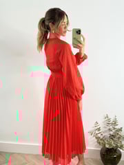 Style Cheat Red Dannica Pleated Balloon Sleeve Maxi Dress - Image 3 of 4