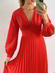 Style Cheat Red Dannica Pleated Balloon Sleeve Maxi Dress - Image 4 of 4