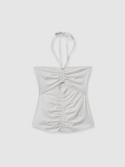 Reiss Cream Solare Ruched Halterneck Top - Image 2 of 5
