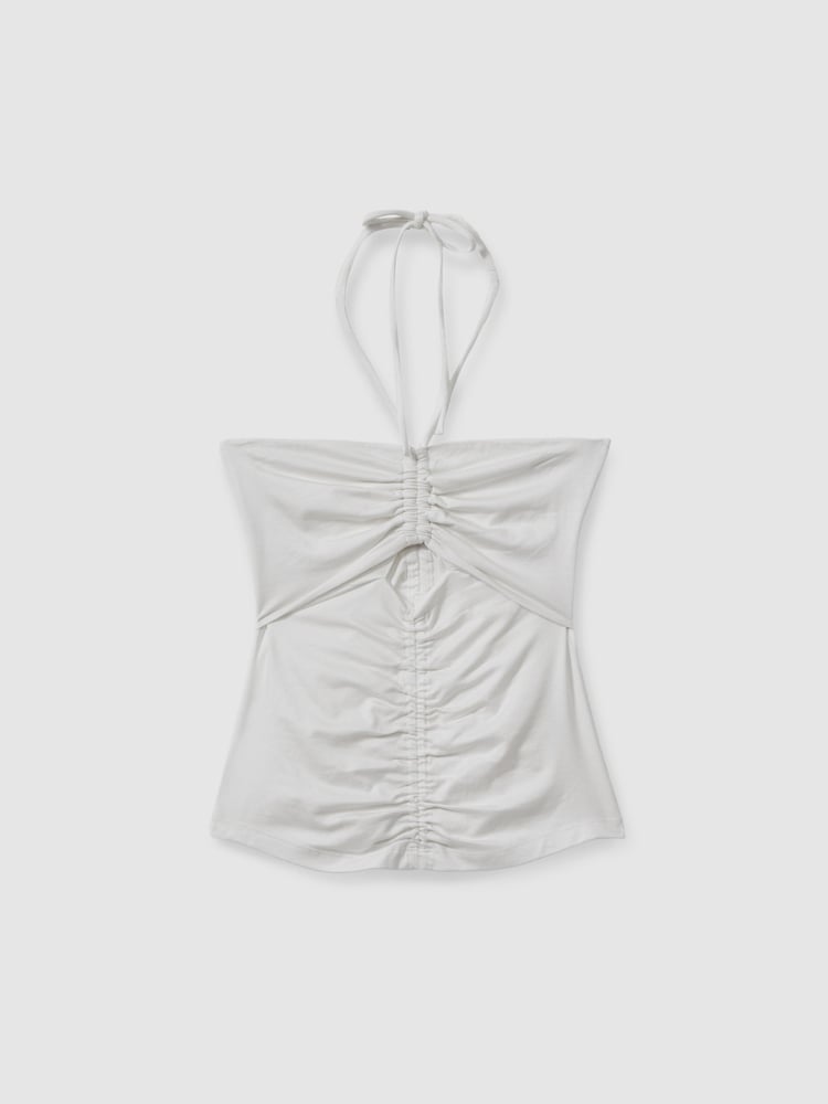 Reiss Cream Solare Ruched Halterneck Top - Image 2 of 5