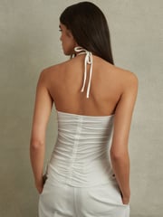 Reiss Cream Solare Ruched Halterneck Top - Image 4 of 5