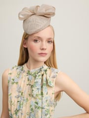 LK Bennett Natural Elowen Mesh Bow Detail Fascinator Hat - Image 1 of 3