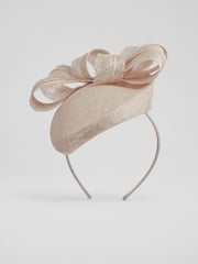 LK Bennett Natural Elowen Mesh Bow Detail Fascinator Hat - Image 2 of 3