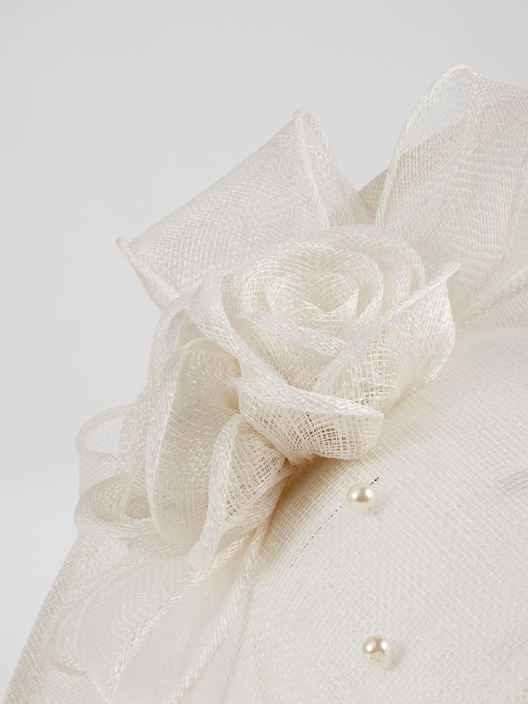 LK Bennett White Mesh Pearl Detail Ayla Wide Brim Fascinator Hat - Image 2 of 3 LK Bennett White Mesh Pearl Detail Ayla Wide Brim Fascinator Hat - Image 2 of 3