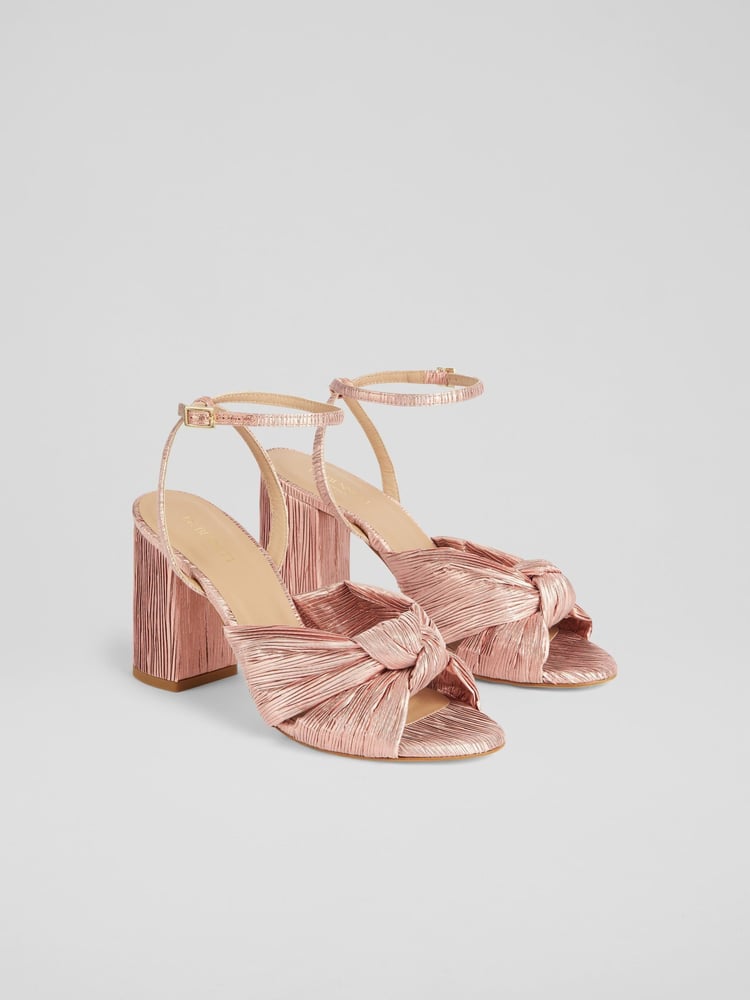 LK Bennett Pink Eliana Crinkle Satin Sandals - Image 2 of 4