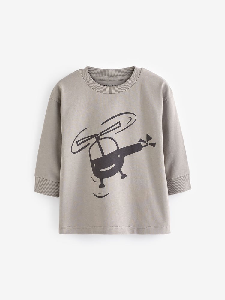 Black/Grey 100% Cotton Long Sleeve Transport T-Shirts 3 Pack (3mths-7yrs) - Image 2 of 5