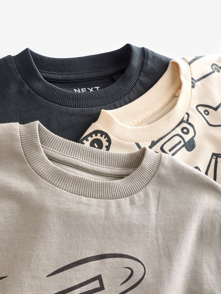 Black/Grey 100% Cotton Long Sleeve Transport T-Shirts 3 Pack (3mths-7yrs) - Image 5 of 5