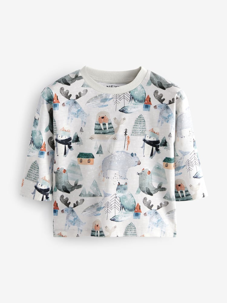 Blue/White 100% Cotton Long Sleeve Animal Print Character T-Shirts 3 Pack (3mths-7yrs) - Image 2 of 6