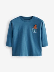 Blue/White 100% Cotton Long Sleeve Animal Print Character T-Shirts 3 Pack (3mths-7yrs) - Image 4 of 6