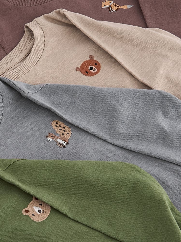 Grey/Brown Woodland Animal Long Sleeve Character T-Shirts 4 Pack (3mths-7yrs) - Image 7 of 7