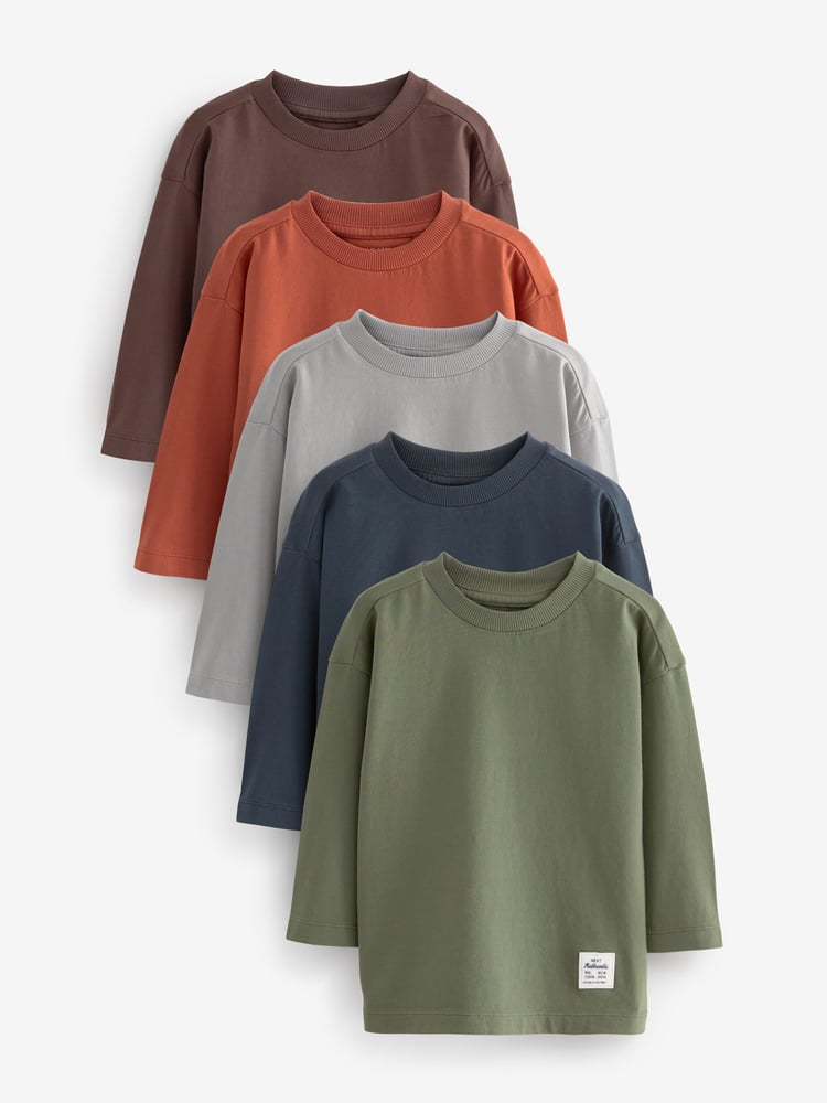 Rust Brown Plain Long Sleeve T-Shirts 5 Pack (3mths-7yrs) - Image 1 of 8