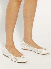 Dune London Cream Heartstring Bridal Lace Ballet Flat Shoes - Image 1 of 6