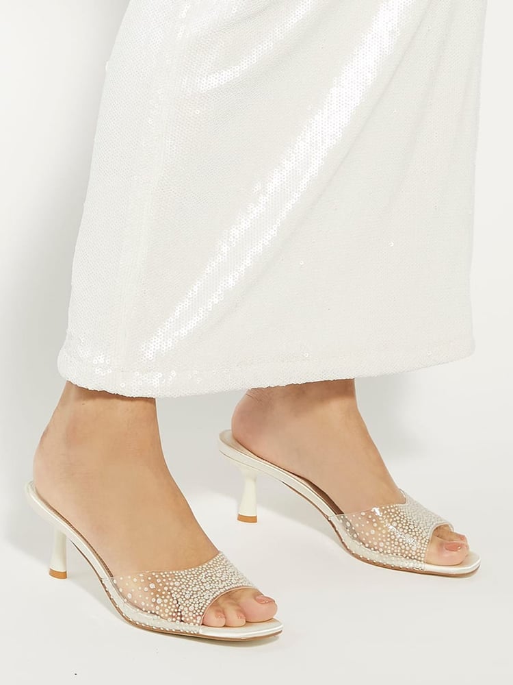 Dune London Cream Moonlit Sea Pearl Bridal Kitten Heel Mules - Image 1 of 6