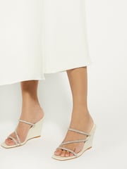 Dune London Cream Moonbeam Bridal Diamanté Wedge Heels - Image 4 of 6