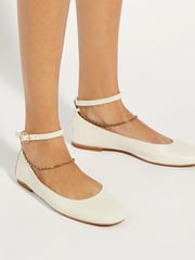 Dune London Cream Halles Ankle Chain Ballet Pumps - Image 1 of 6
