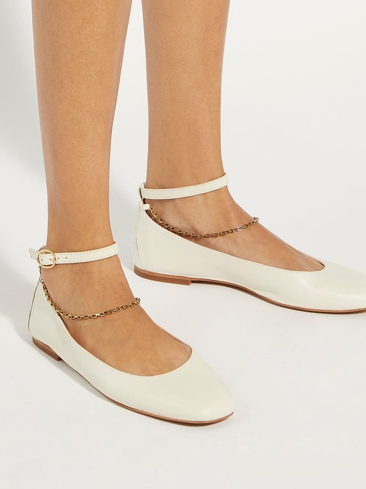 Dune London Cream Halles Ankle Chain Ballet Pumps - Image 1 of 6
