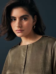 Khaki Green Satin Crinkle Textured T-Shirt - Image 4 of 7