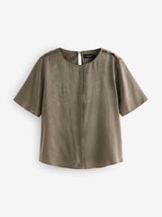 Khaki Green Satin Crinkle Textured T-Shirt - Image 5 of 7