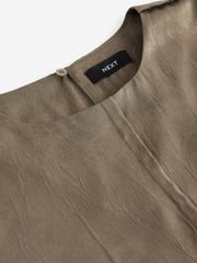 Khaki Green Satin Crinkle Textured T-Shirt - Image 6 of 7