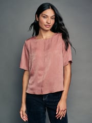Rose Pink Satin Crinkle Textured T-Shirt - Image 1 of 7