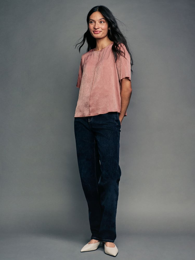Rose Pink Satin Crinkle Textured T-Shirt - Image 2 of 7