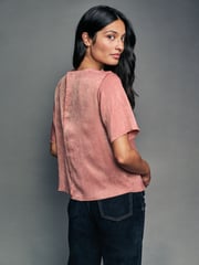 Rose Pink Satin Crinkle Textured T-Shirt - Image 3 of 7