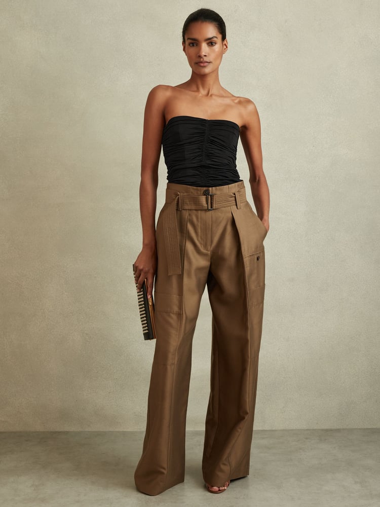 Reiss Black Marina Ruched Strapless Tube Top - Image 1 of 6
