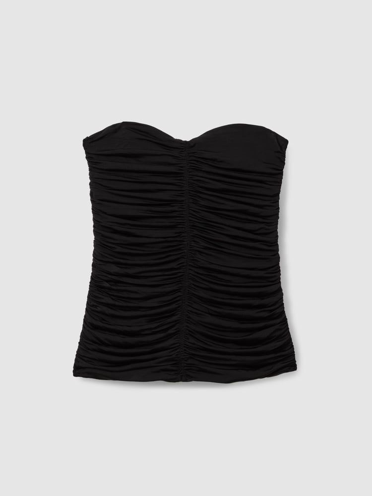 Reiss Black Marina Ruched Strapless Tube Top - Image 2 of 6