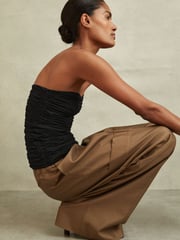 Reiss Black Marina Ruched Strapless Tube Top - Image 3 of 6