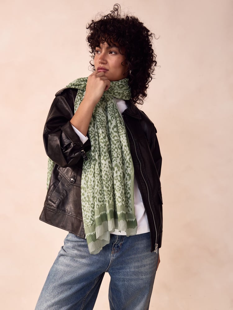 Sage Green Leopard Lightweight Scarf - Image 1 of 6 Sage Green Leopard Lightweight Scarf - Image 1 of 6