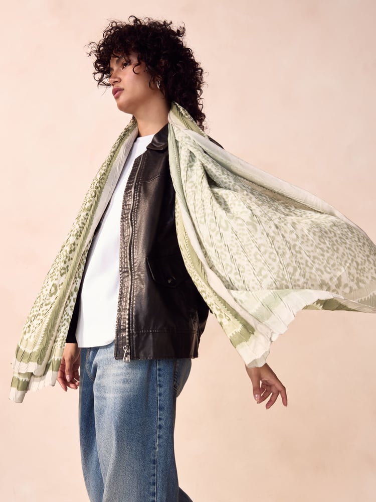 Sage Green Leopard Lightweight Scarf - Image 2 of 6 Sage Green Leopard Lightweight Scarf - Image 2 of 6