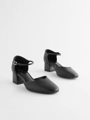 Black Extra Wide Fit Forever Comfort® Leather Round Toe Block Heels - Image 1 of 6