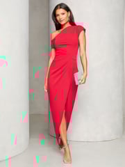 Lipsy Red Petite Off The Shoulder Gathered Waist Maxi Dress - Image 1 of 4