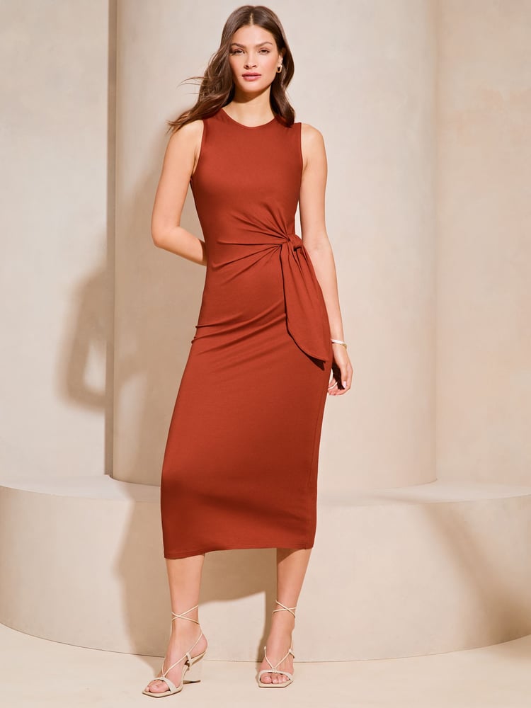Lipsy Red Sleeveless Racer Tie Side Jersey Midi Dress - Image 1 of 4 Lipsy Red Sleeveless Racer Tie Side Jersey Midi Dress - Image 1 of 4