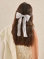 Silver Tone Pearl Bow Clip - Image 1 of 6