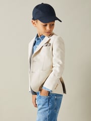 Reiss Stone Aphrodite 9-13 yrs Slub Check Single Breasted Blazer - Image 1 of 4