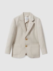 Reiss Stone Aphrodite 9-13 yrs Slub Check Single Breasted Blazer - Image 2 of 4