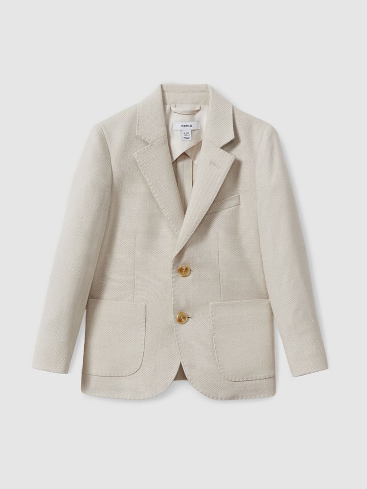 Reiss Stone Aphrodite 9-13 yrs Slub Check Single Breasted Blazer - Image 2 of 4
