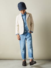 Reiss Stone Aphrodite 9-13 yrs Slub Check Single Breasted Blazer - Image 3 of 4