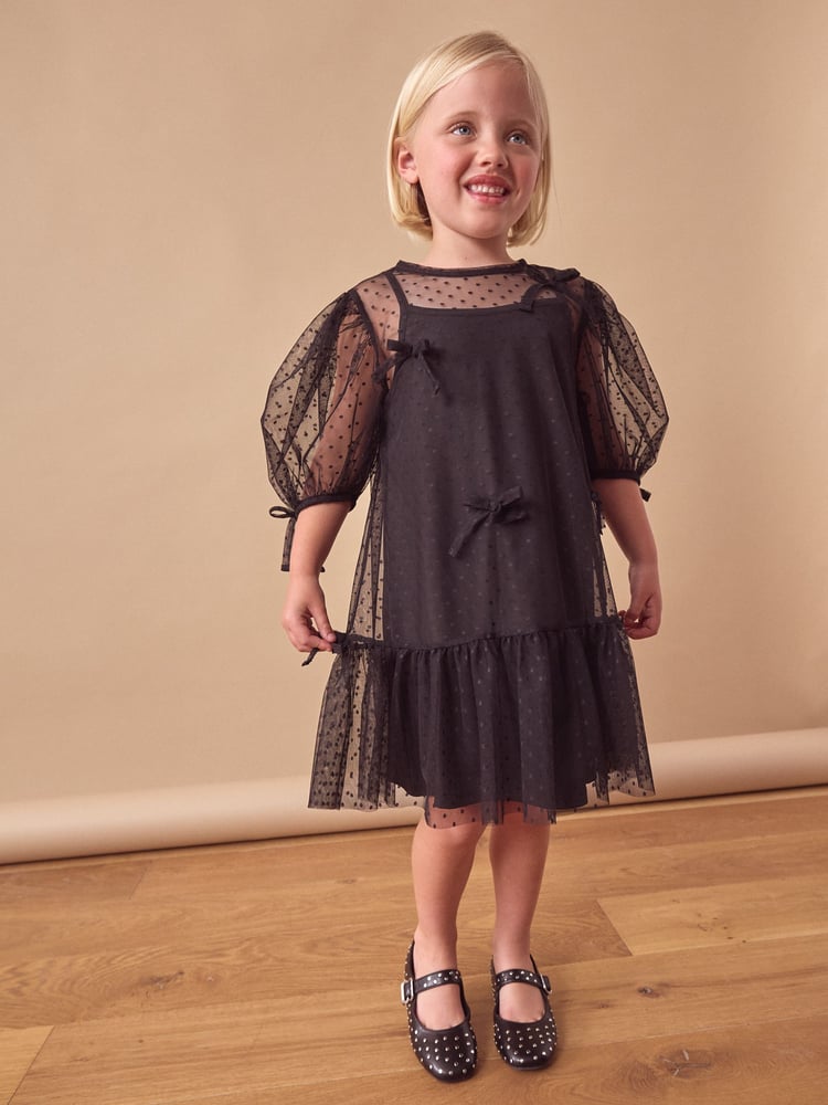 Black Mesh Bow Dress (3-16yrs) - Image 1 of 1