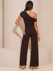 Lipsy Black Belted One Shoulder Bardot Wide Leg Jumpsuit - Image 2 of 4