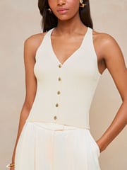 Lipsy Ivory White Knit Button Through Vest Top - Image 4 of 4