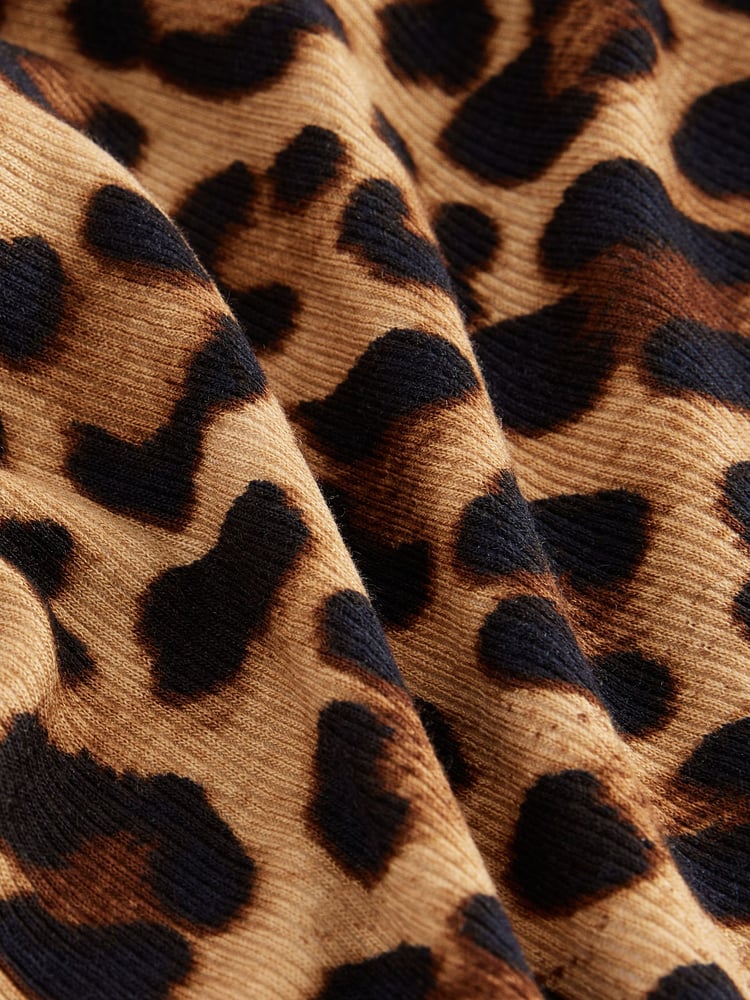 Leopard Print Ribbed Bardot Long Sleeve Top - Image 7 of 7