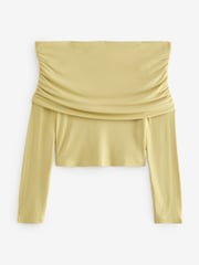 Lime Green Ribbed Bardot Long Sleeve Top - Image 5 of 7