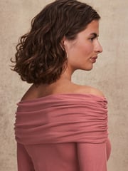 Pink Ribbed Bardot Long Sleeve Top - Image 5 of 5