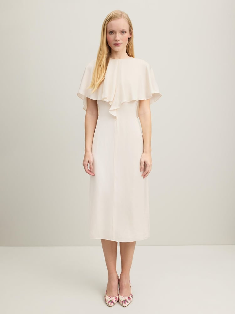 LK Bennett Cream Sadie Cape Detail Dress - Image 1 of 5