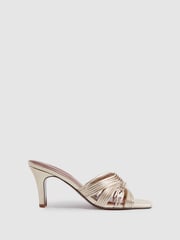 Reiss Gold Harriet Leather Knot Detail Mules - Image 1 of 5